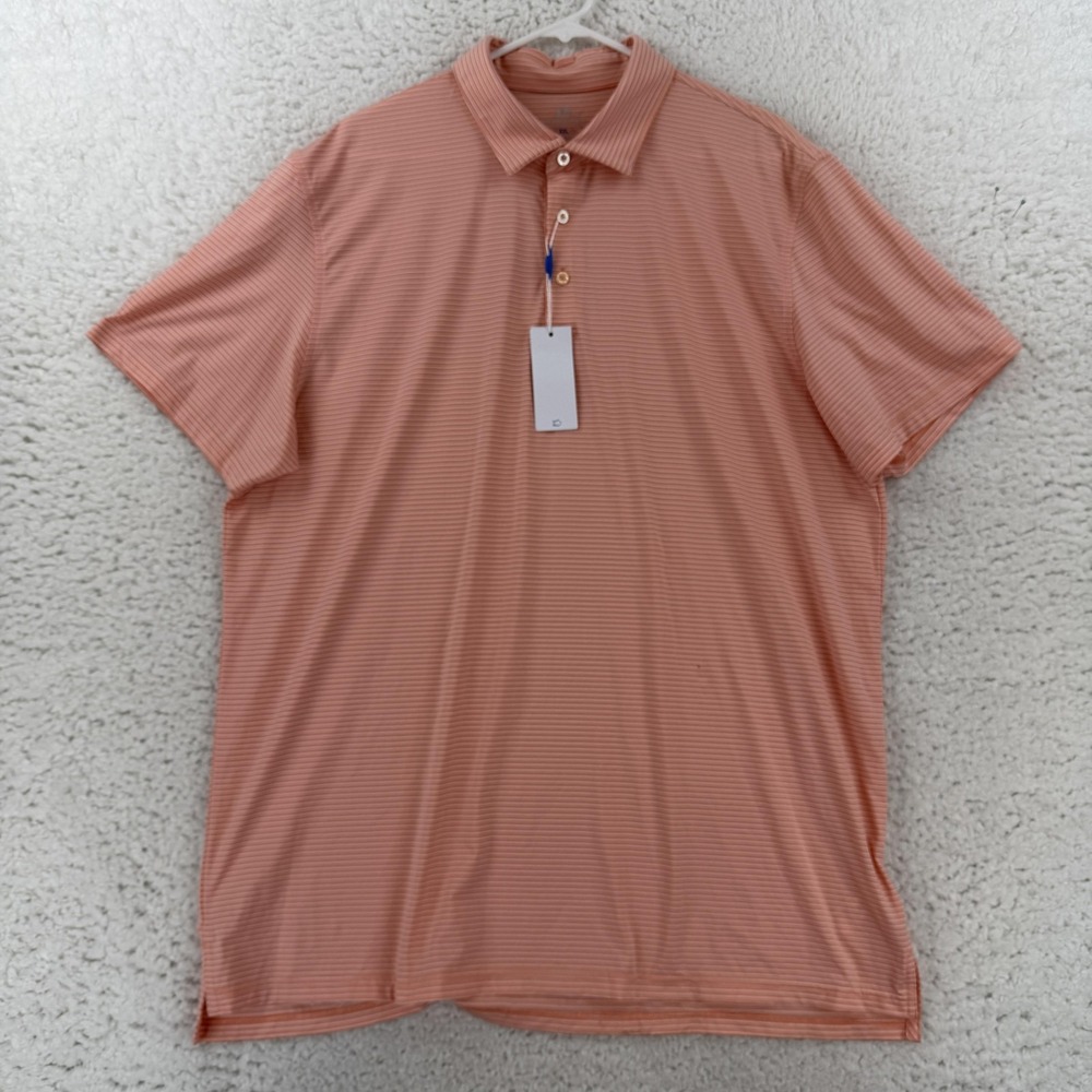 Southern Tide Polo Shirt Mens 2XL Brrr Orange Stripe Golf Performance Top